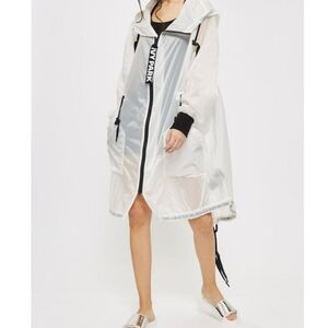 Ivy Park Jacket Over Sized White Hooded Longline Parka, Size XXS